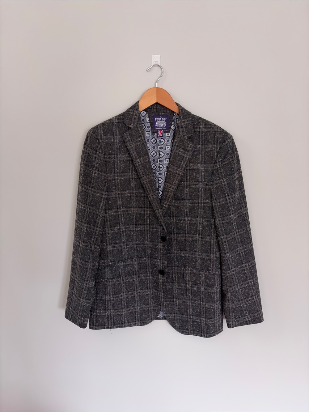 Savile Row Mayfair Plaid Sport Coat - Windowpane Wool-Blend Blazer - Gray 38R